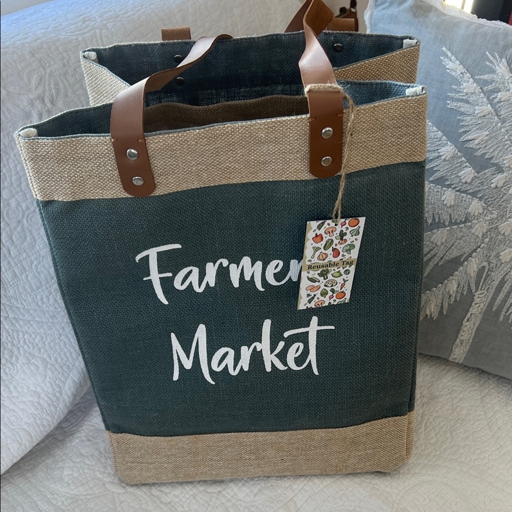 Green and Tan Farmer Market Tote Bag